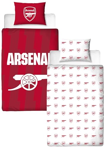 Arsenal FC Official Single Duvet Cover Set Lightning Design | Red Reversible 2 Sided Football Bedding Cover Official Merchandise Including Matching Pillow Case | Polycotton