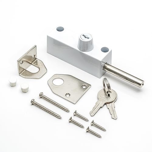 TSS White Multi-Purpose Door Bolt with 2 Keys. Security Bolts for Various Door Types. Supplied with Fixtures and Fittings. Universal Door Lock