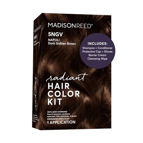 Image of Madison Reed Radiant Hair Color Kit - 5NGV Dark Golden Brown with Warm Tones (Napoli Brown), Permanent Hair Dye, Superior Gray Coverage & Dimensional Color | PPD-Free & Ammonia-Free, 1 Pack