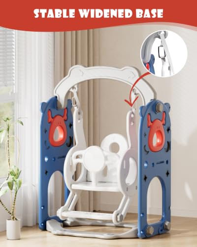 Image of XJD 12-in-1 Toddler Slide and Swing Set, Kids Slide for Toddlers Age 1+, Toddler Outdoor Playset New Upgrade with Golf Set, Basketball Hoop, Drawing Board for Playground (Blue Red)
