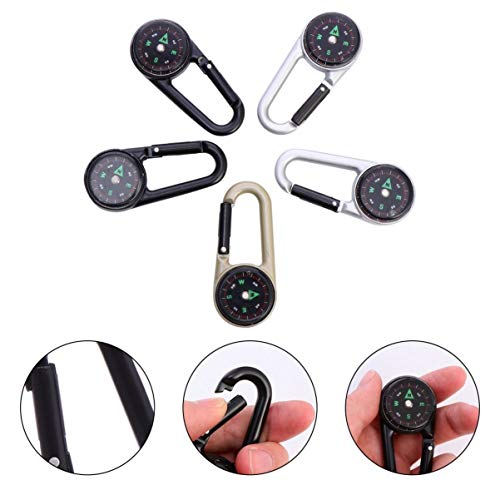 Toyvian 5 peças Mosquetão Bússola Clipe de liga para escaladas, montanhismo, rede, acampamento, equi