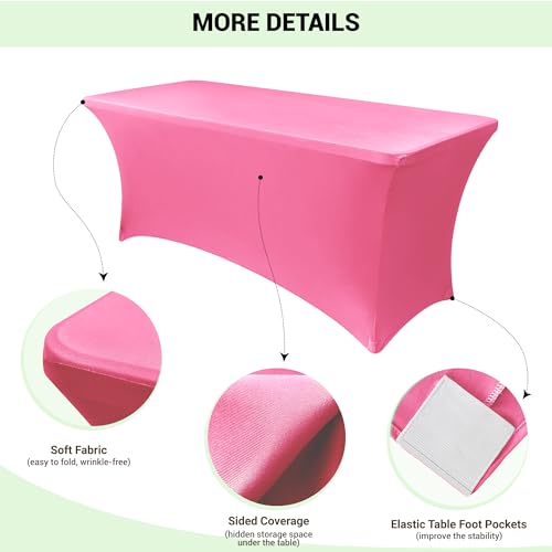 Image of Obstal 4Ft Stretch Spandex Table Cover for Standard Folding Tables - 2 Pack Universal Rectangular Fitted Tablecloth for Party, Banquet, Events, Trade Show (Dark Pink, 48L x 24W x 30H Inches)