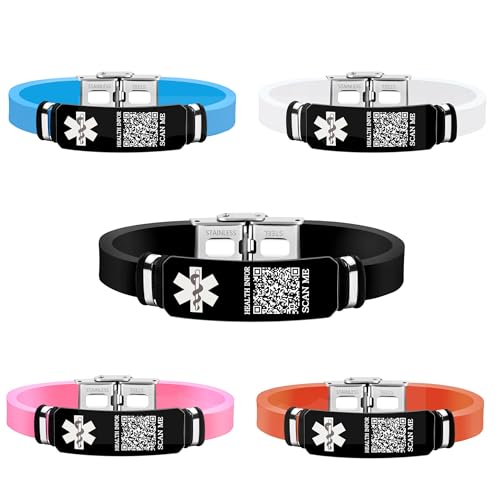 Zircobic Pulsera Médica con Código QR – Impermeable, Silicona & Acero...