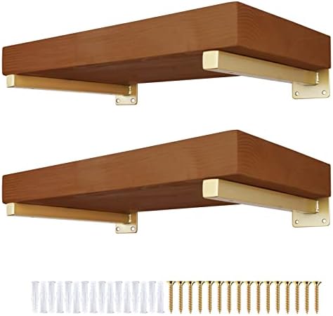 AddGrace Industrial Gold Floating Shelf Brackets Retro Wall Mounted Shelf Supports Includes Screws & Wall Anchors, Pack of 4 Square (Gold) 6"