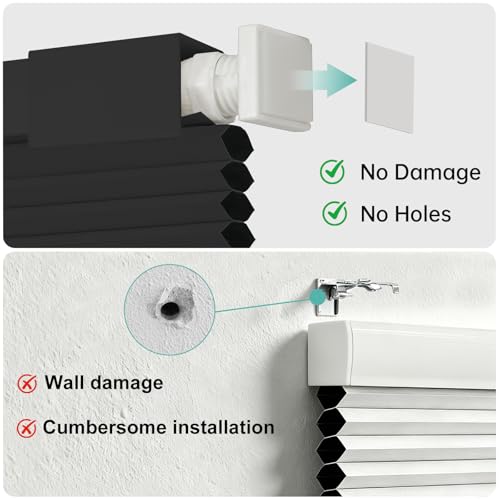 Image of No Drill No Tools Blackout Cellular Shades,Cordless Blinds for Indoor Windows,Room Darkening Window Shades Honeycomb Blinds for Bedroom,Office,Home,Black,20 inch w x 36 inch h
