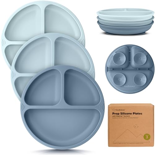 Image of KeaBabies Suction Plates for Baby, Toddler - 3-Pack 100% Silicone Toddler Plates with Suction, Divided, BPA-Free Baby Led Weaning Essentials for Kids, Dishwasher, Microwave Safe, Durable (Alps)