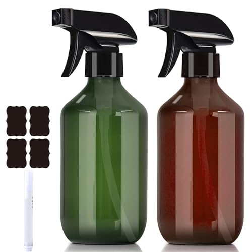 QinfanVi 500ml Empty Spray Bottles,2PCS Drop-Resistant Mist Spray Bottle With Adjustable And Lockable Trigger,Water Bottle Spray for Hair, Gardening and Essential Oils (Green and Amber)
