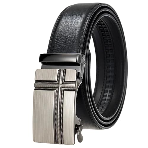 Men's Black Double-Sided Leather Belt With Ratchet And Sliding Mechanism, Box S8-2 125cm