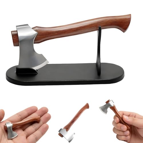 Mini Axe Ornament Tiny Stainless Steel Hatchet Decor with Wood Handle Handcrafted Desktop Home Accent Gift for Men Axe Lovers