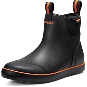 TIDEWE Deck Boots for Men, Waterproof Fishing Boots, Slip On Neoprene Rubber Ankle Rain Boots for Boating (Black Orange, Light Grey & Grey Brown, Size 7-14)