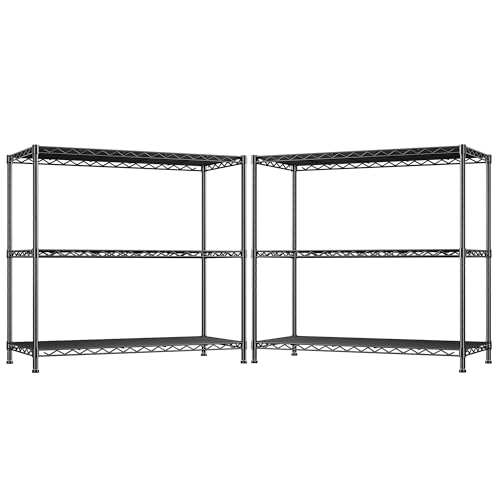 Image of 3- Shelf Metal Shelving Unit 35.6Wx14Dx36H,Adjustable Storage Shelves Heavy Duty Garage Steel Shelving for Office,Wire Rack Small Shelf for Kitchen Shelves Laundry Bathroom Pantry Closet Black,2pc