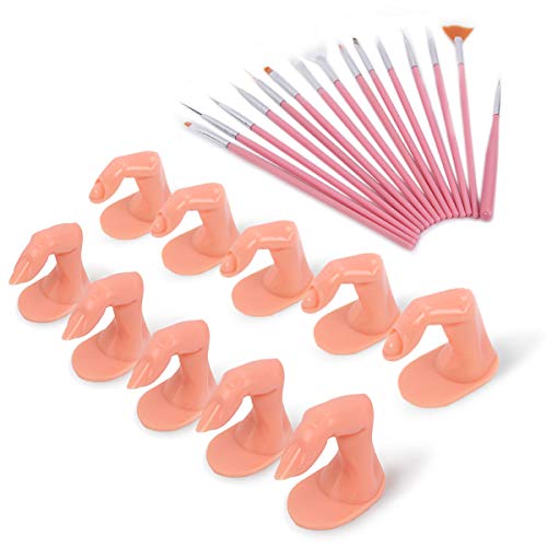 STfantasy Fake Finger Nail Practice Model And Nail Art Brushes Set, Separators for Hand Manicure Art Training Tool