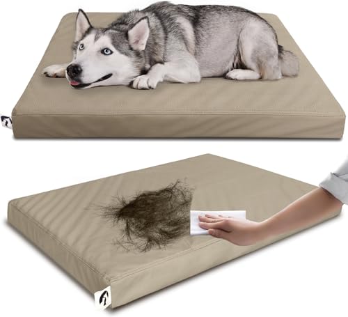 Waterproof Dog Bed with Hair Resistant Leather, Wipeable Covers, and Easy Clean Egg Crate Foam Pet Mat