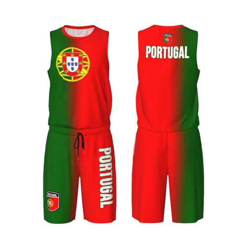 DABOYOZHZH Portugal Flag Basketball Uniform Suit for Men Team Training Athletic Gradient Jersey