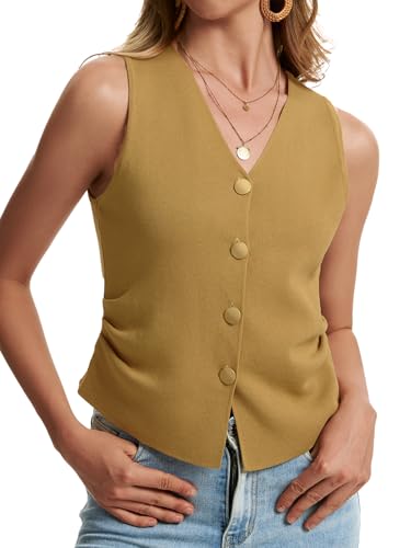 Image of Sweater Vest Women Dressy Button Up Knit Sleeveless Tank Tops Work Business Casual Outfits Summer