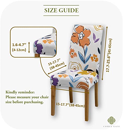 Comfy Gate 4,6,8 Pack Floral Dining Room Chair Slipcovers, Dining Chair Covers Set Of 8, Elastic Kitchen Chair Covers, Parson Chair Covers, Dining Room Chair Covers Set Of 4,6,8, White Orange #TOP5