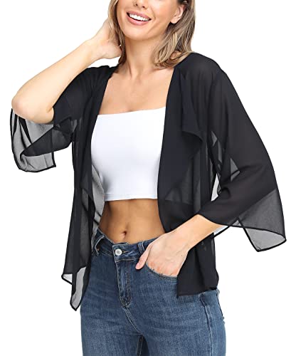 MISS MOLY Women's Bolero Shrug Cardigan Open Front Cover Up Chiffon Sheer 3/4 Sleeve Kimono4