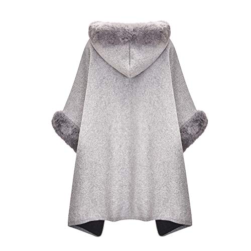 ZLYC Women Winter Fashion Faux Fur Trim Layers Hooded Cardigan Warm Cape Sweater Cloak2