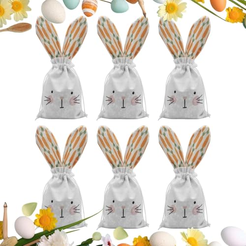 Bolsa de arpillera para dulces de Pascua, bolsas reutilizables con cordón, bolsas de aperitivos con diseño de orejas de conejo, perfectas para aula, escuela, hogar, fiesta, reunión, chocolate