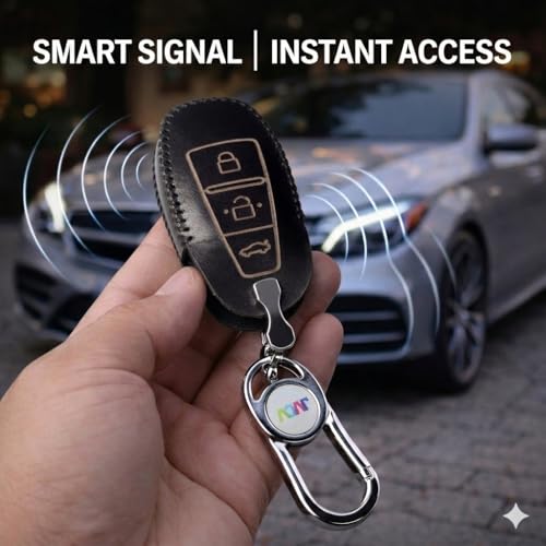 Image of JVCV Soft Handmade Leather Car Key Cover Compatible with Maruti Suzuki Baleno Ciaz Vitara Brezza S Cross Swift Ignis and Toyota Urban Cruiser Smart Key with Keychain (Black)