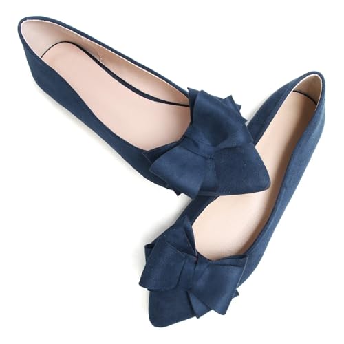 Image of TN TANGNEST Women's Flats Comfortable Dressy Slip On | Pointed Toe Bow Ballet Shoes, Business Casual Office Flats, Suede Flat Shoes