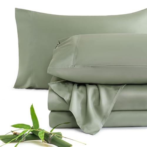JSD Sage Green 100% Viscose Derived from Bamboo Sheet Set Queen, Cooling Sheets for Hot Sleepers...