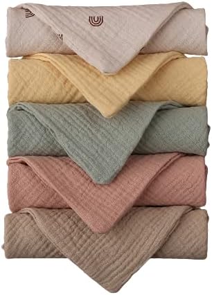 Aloonii 5 Pack Luxury Muslin Squares, Yellow, 24 x 24 cm