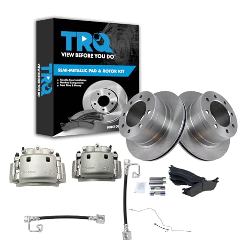 Image of TRQ Brake Pad & Rotor Kit Semi-Metallic Rear Compatible with 2003-2008 Dodge Ram 2500 Ram 3500