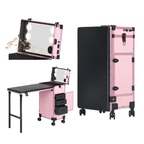 Rolling Portable Manicure Table with 3 Drawers, Lockable Makeup Train