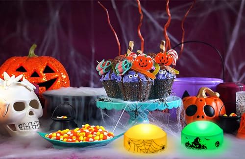 Image of 6 PCS Color Changing Halloween LED Pumpkin Candle Lights with Remote and Timer, Colored Battery Operated Jack-O-Lantern Light for Outdoor Halloween Flameless Pumpkin Home Decorations