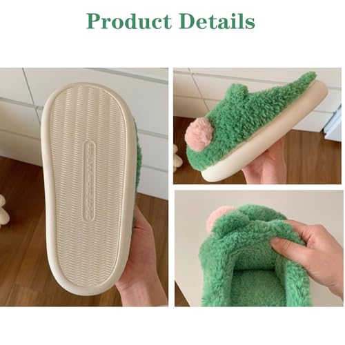 Schnappi Crocodile Slippers, Women's Fuzzy Crocodile Slipper Memory Foam Slippers, Cute Cartoon Animal Slides Winter Warm Cotton House Shoes (Frog,7.5-8 Women/5.5-6 Men)3