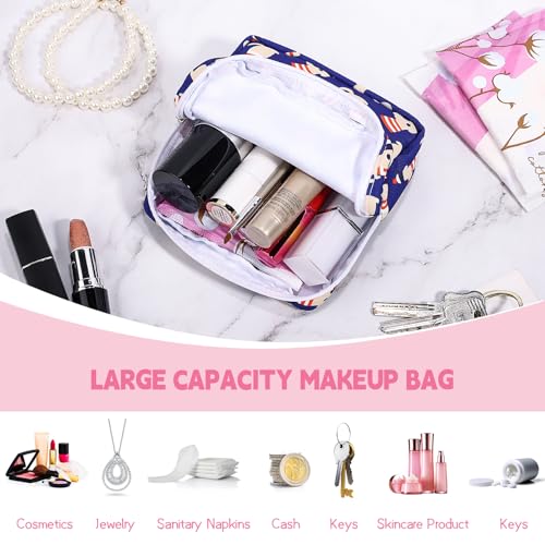 Image of Likesing 5.1 inch Mini Makeup Bag for Purse, Nylon Small Makeup Pouch Travel Cosmetic Make up Bags for Women Girls, Cute Preppy Mini Toiletry Bag Coin Pouch Period Bag(N0902 Blue)