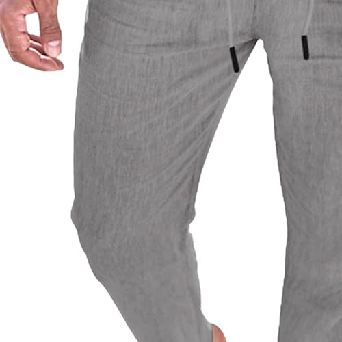 Men's Cotton Linen Drawstring Beach Pants Straight Leg Casual Summer Trousers Lightweight Basic Solid Long Pants3