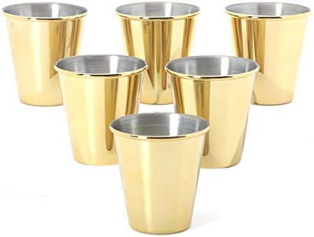 Set of 6 - Gold Shot Glasses - 70ml - Stainless Steel Shot Glasses For Groomsmen - Cool Unique Metal Shot Glasses - Shot Glasses for Tequila Whiskey Expresso Bullet Gift 2oz