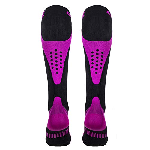Image of CSX 20-30 mmHg Compression Socks for Men and Women, Knee High, Recovery Support, Athletic Sport Fit, Pink on Black, Large