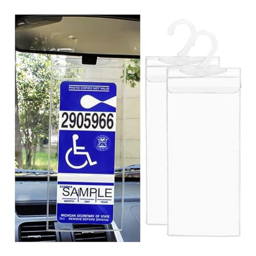 Suvnie 2 PCS Handicap Placard Holder, Ultra Transparent Disabled Parking Placard Protector, Car Disabled Permit Protective Cover with Large Hanger, Universal Interior Car Accessories