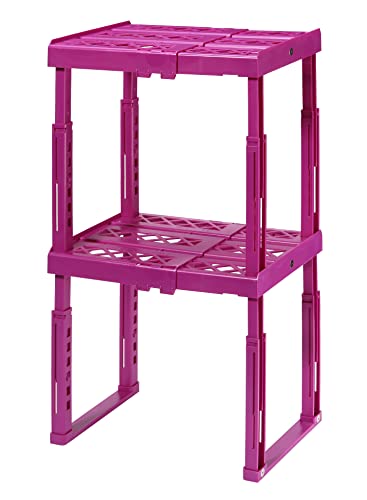 Tools For School Locker Shelf Organizer For School Locker - Locker Organizer - Strong Abs Plastic - Adjustable Width With Side Magnets - Patented Stackable Shelf Organizer - Pack Of 2 - (Magenta) #TOP2