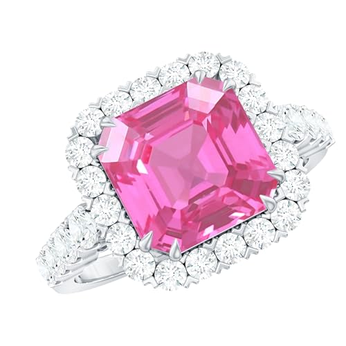Certified 9 mm Lab Grown Pink Sapphire Statement Engagement Ring in Silver, AAAA Quality, Sapphire Moissanite Ring - Ready To Gift