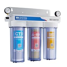 Max Water 3 Stage Tannins/Nitrate Reduction Good for Underground Water 10 inch Standard Water Filtration System Whole House - Sediment + Anion + CTO Post Carbon - 34 Inlet/Outlet - Model WH-SC3