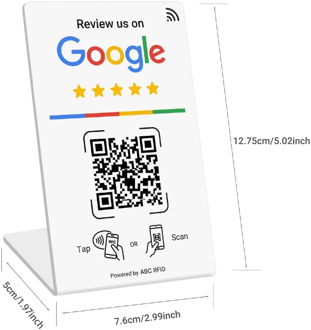 Review Business Stand for Google, NFC Tap & Dynamic QR Code, Easy Setup with Review Link Management, No APP Required, Review Us On Google, Review Sign For All Businesses (White, 5 Pieces)