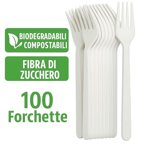 100 Forchette biodegradabili e compostabili Bianche Posate in Fibra di Zucchero Confezioni da 50 Pezzi stoviglie bio Eco Friendly (100 pezzi) - immagine 5
