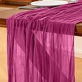 Chemin de Table Rose Fuchsia, 300 x 90 cm Style Bohème Table de Cuisine en Gaze pour Les Mariages, Anniversaires, Fêtes Prénatales, Enterrements de Jeune Décorations de Banquets