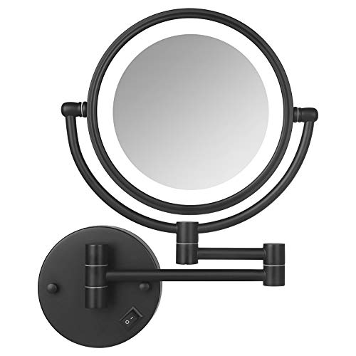 Wall Mounted LED Makeup Mirror, SanaWell 3X Lighted Magnification Mirror with 8 Inch Double Sided 360° Swivel Vanity Mirror for Bathroom(Matte Black)