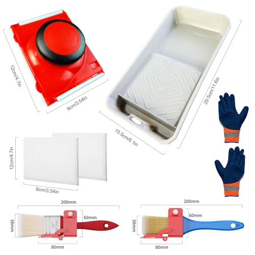 8 Teiliges Wand Streichen Set, Gleichmäßig Auftragen, Ohne DASS die Pinselkante Ausläuft, mit Multifunktionaler Kantenschneider mit Runder Kappe, Geeignet für Raumeckwände und Decken (rot)