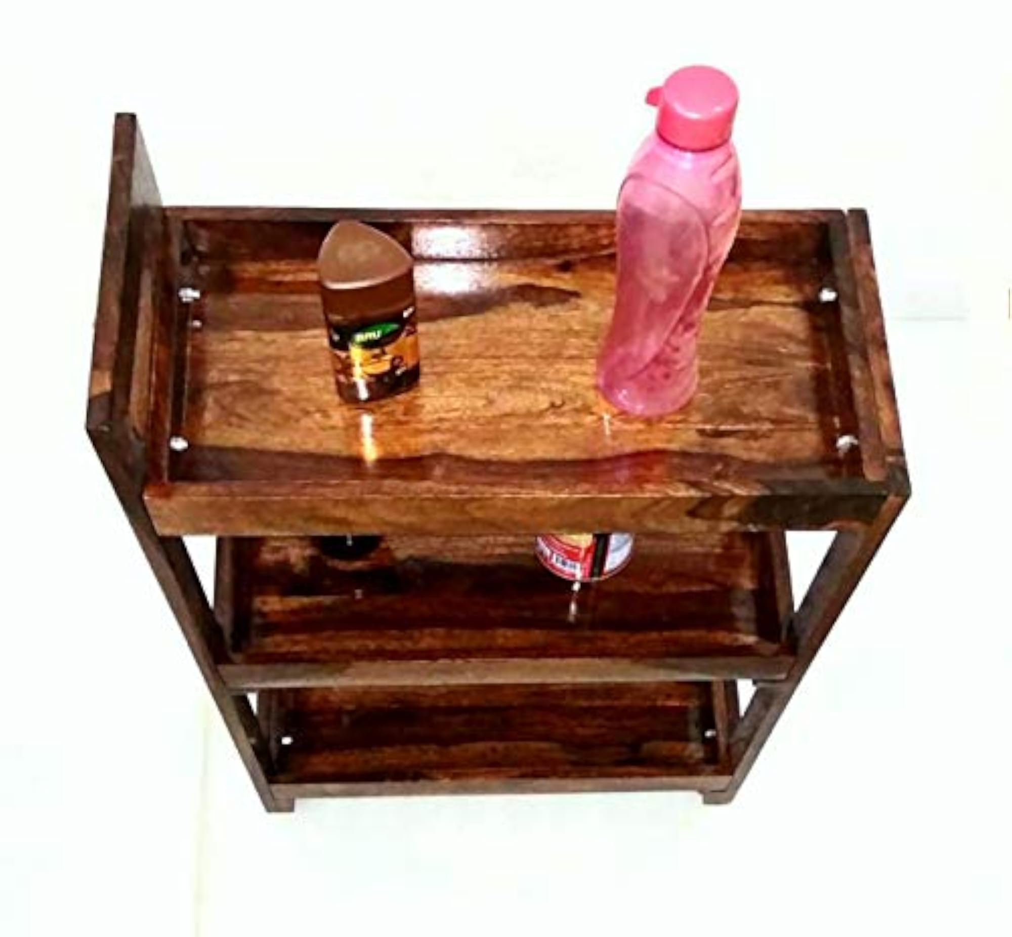 3-Tier Solid Wood Rolling Bar Cart