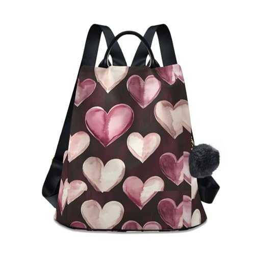 Sac à dos pour femme étanche imperméable multi-poches mode rose cœurs
