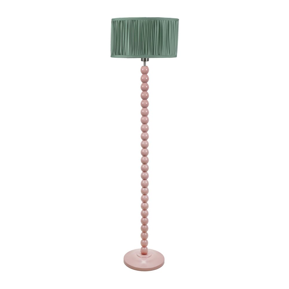 ValueLights | Rose Pink Bobbin Stem Floor Lamp with Green Ruched Pleated Shade Living Room Lounge Light | Floor Lamps, Home Décor & Improvement Essential | Included LED Bulb