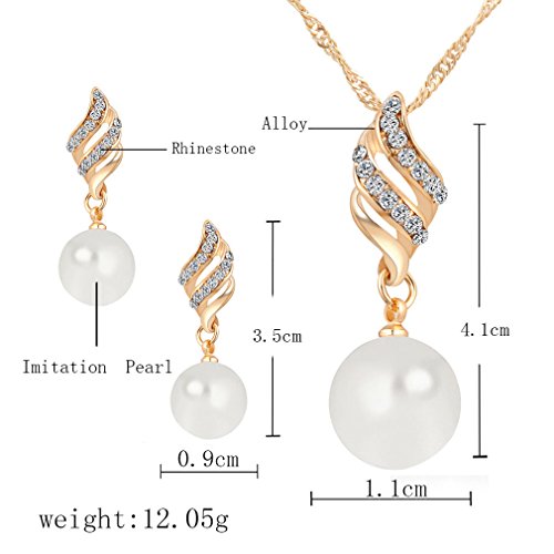 Yazilind Women Gold Plated Imitation Pearl Pendant Necklace Stud Earrings Jewelry Sets Dainty Party Accessories #TOP5