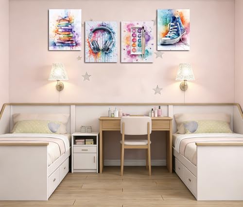Image of Frimeeme 4Pcs Teen Girls Wall Art, Pink and Purple, 8x10 Inch