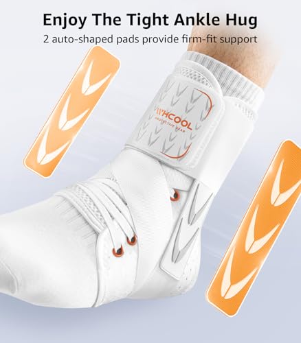 Image of Slim-Fit Ankle Brace for Sprained Ankle, Quick Lace Up Ankle Support for Women Men with 2 Auto-Shaped Pads, Air Fabric Cool Ankle Stabilizer for Injury Recover, Running,Sports, White,L